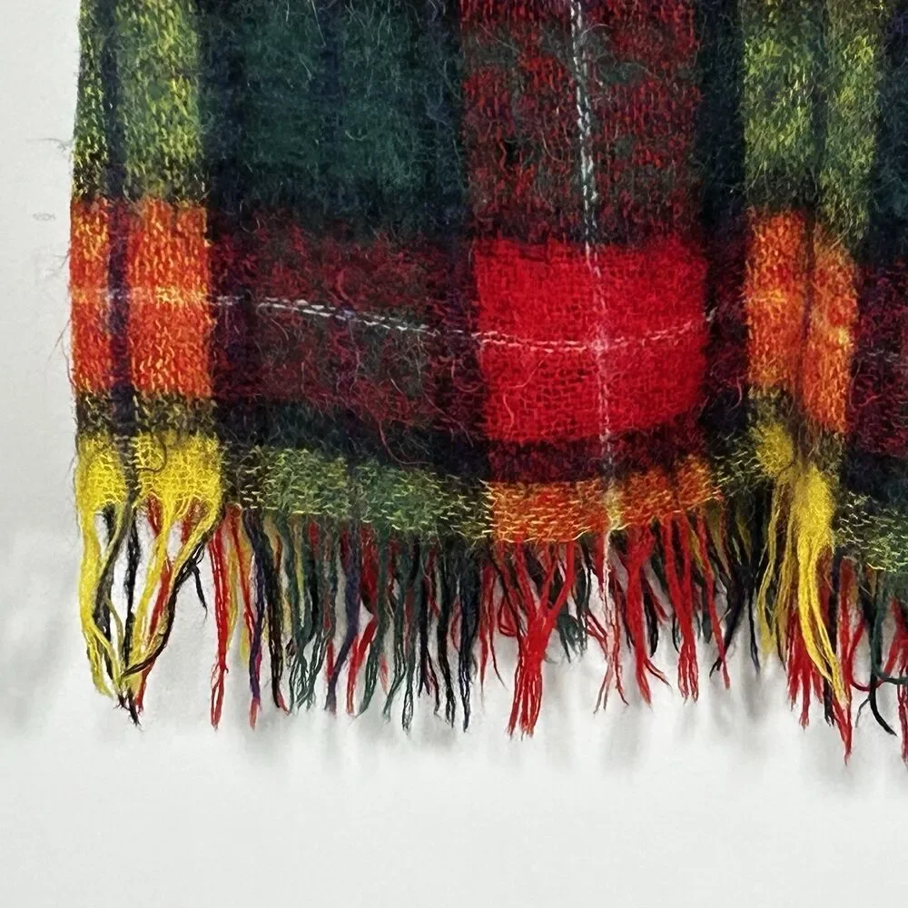 Vintage Glentana Mohair Wool Plaid Blanket Made in Scotland Fringe Throw